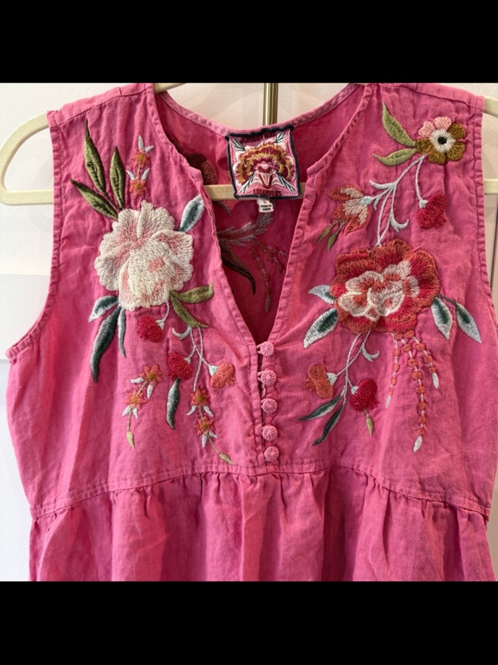 Johnny Was Joya embroidered linen tank dress in pink size small - Picture 2 of 8